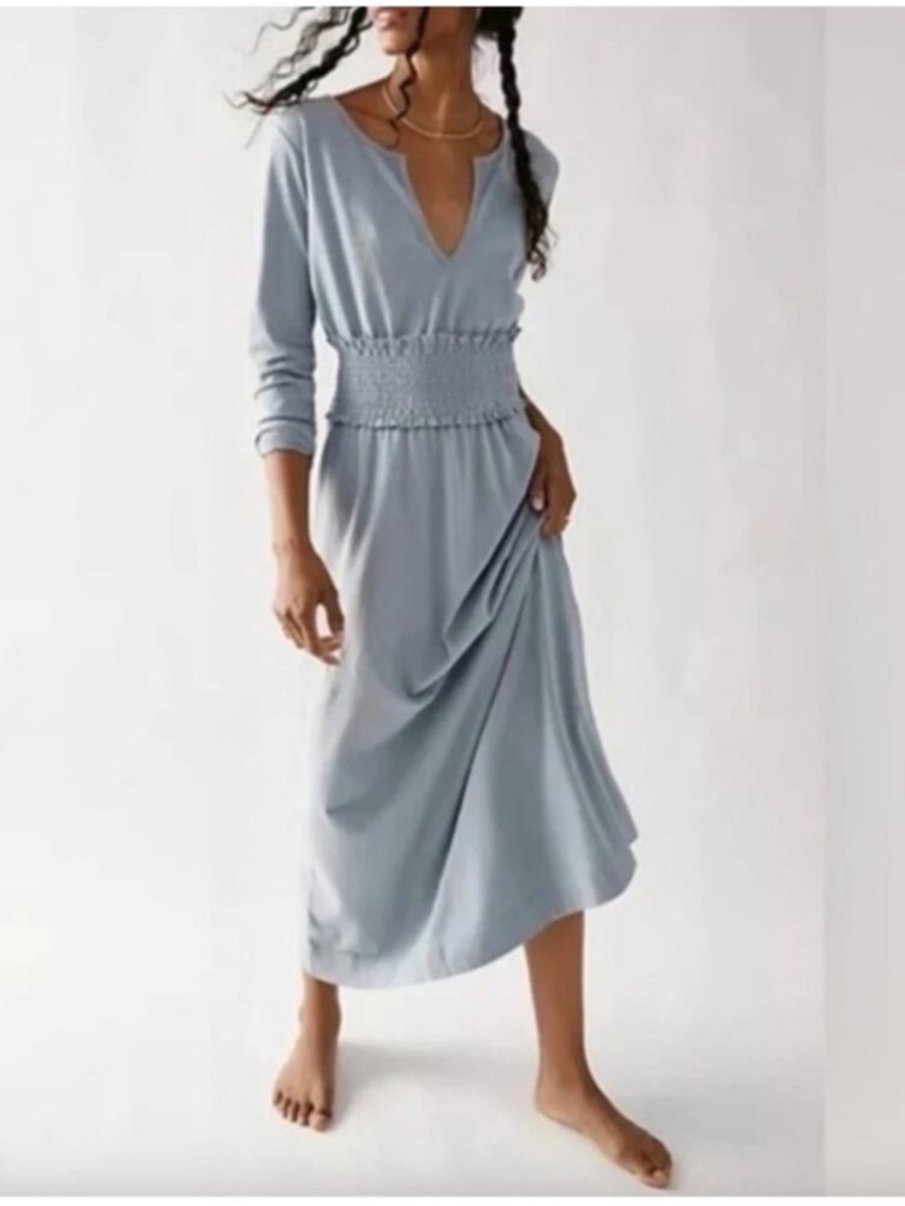 FP Beach | New Hope | Shirred Waist | Linen Blend Midaxi | Blue | S